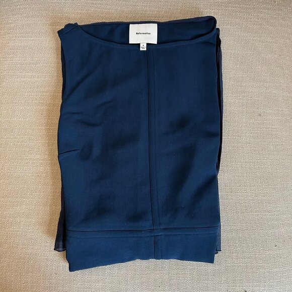 NEW Reformation Cyra Midi Dress Sz4 Navy Blue - Picture 5 of 10